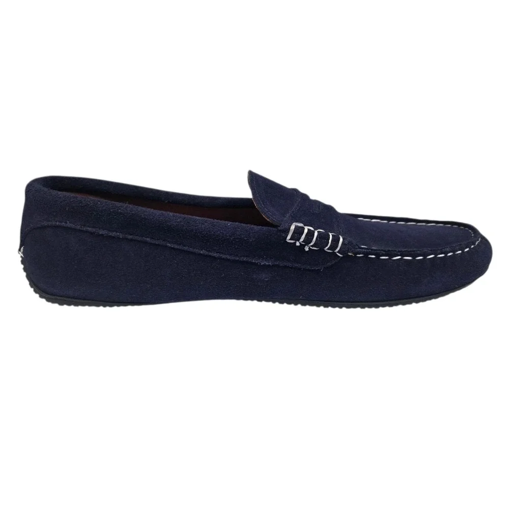 NWOT Quoddy Penny Driver Shoe Navy Blue‎ Suede Leather Slip On Dark Mens 11.5